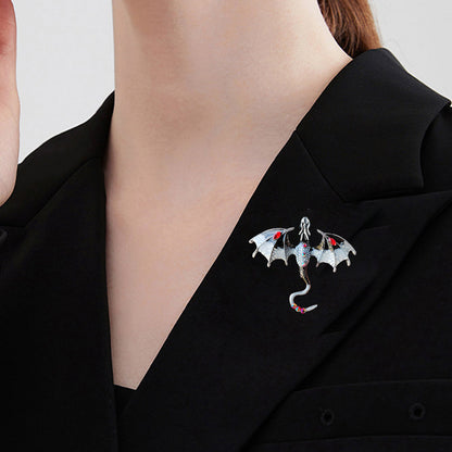 Set of 2Pcs Fashion Flying Dragon Brooch Pin Retro Dragon Lapel Pin Clothing Hat Decoration Brown ahd Black