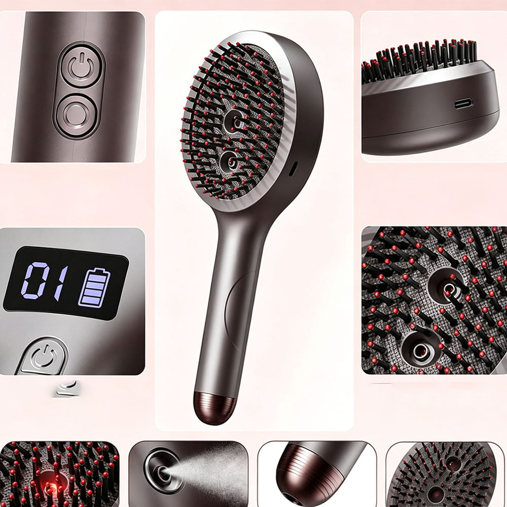 3 in 1 Electric Spray Hair Comb with Mist Function-Grey