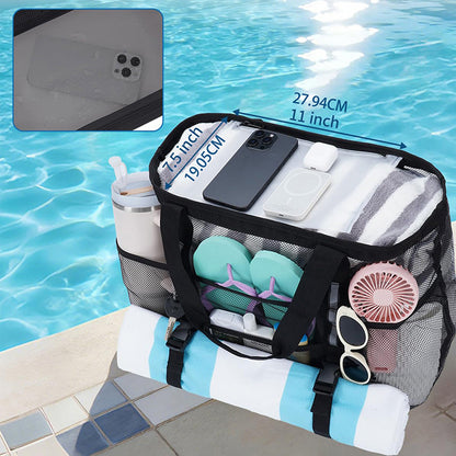 Mesh Beach Bag Large Capacity Tote Bag - Black