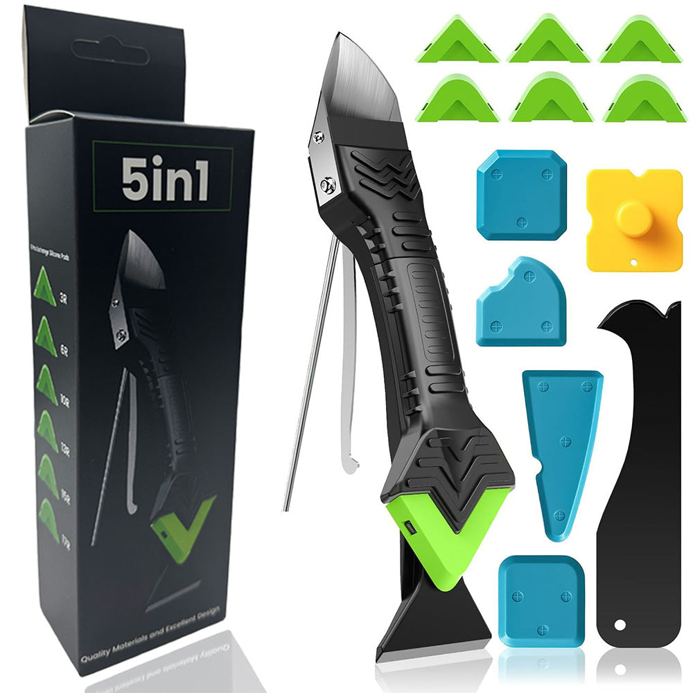 5 In 1 Caulking Tool Sealant Finishing Tool With Grout Scraper And 6 Exchange Silicone Pads