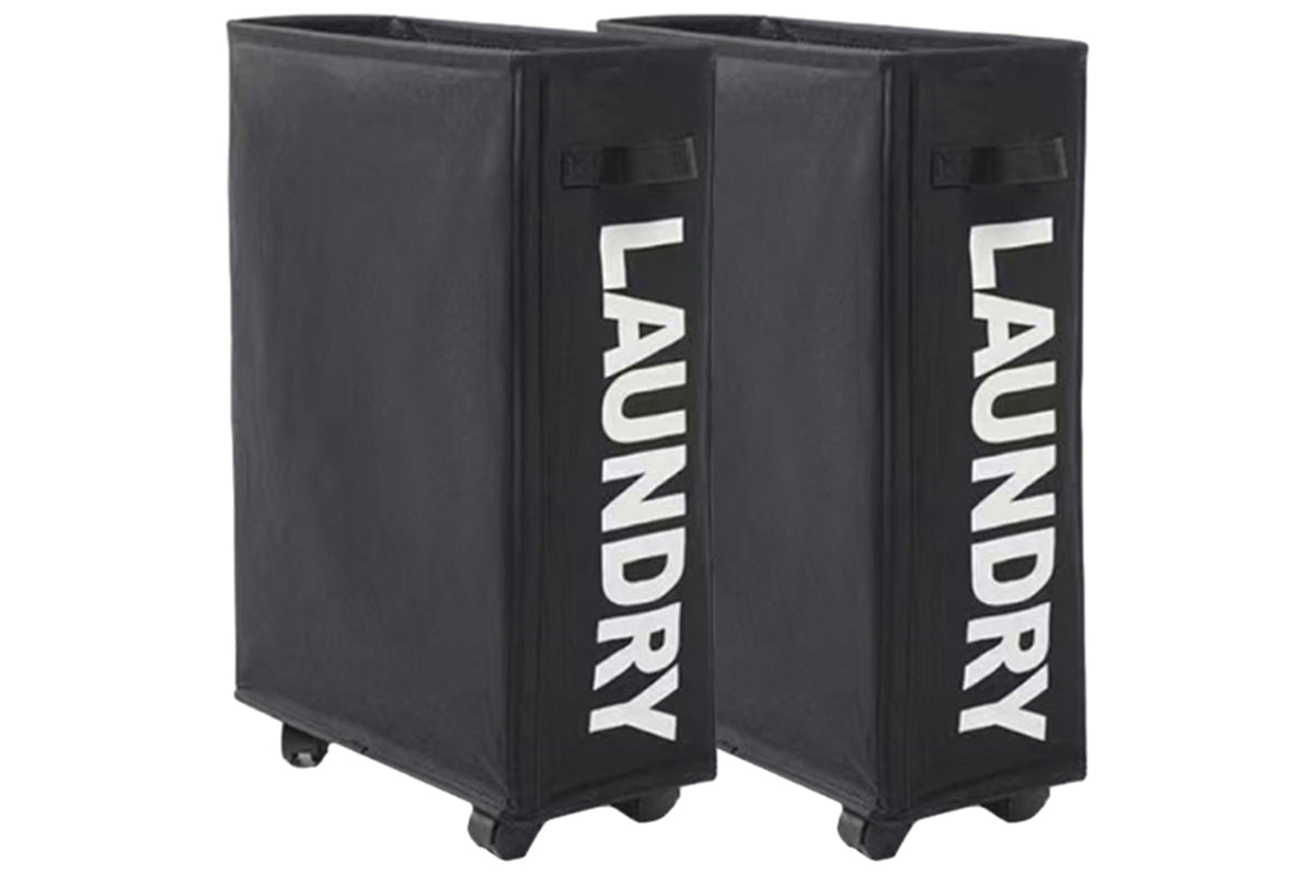 2Pcs Foldable Laundry Washing Clothes Storage Bag With Universal Wheels-Black