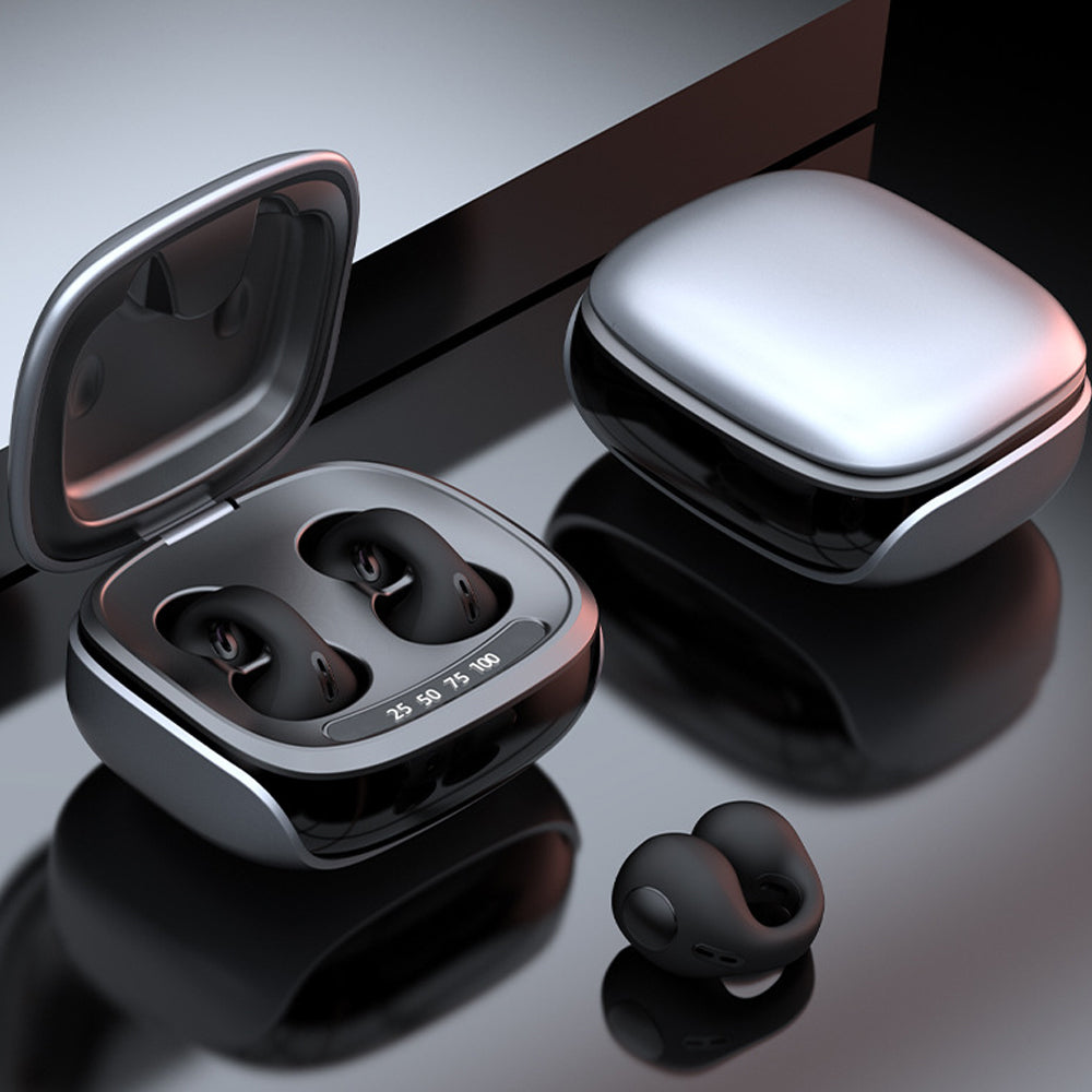 Sports Wireless Bluetooth Headphone Ear Clip Bone Conduction Headset Clip On Earbuds Black