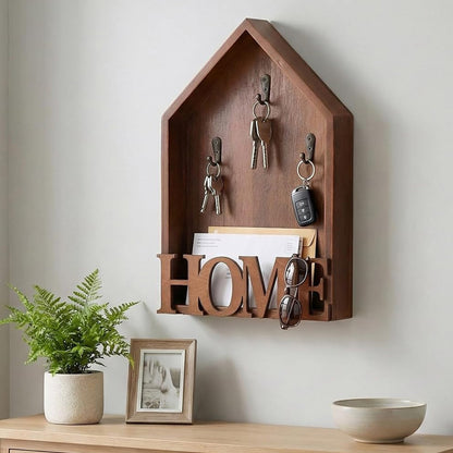 Vintage Key Holder Wall Mount with 3 Hooks Key Rack - Brown