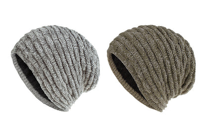 2Pcs Men Women Unisex Winter Warm Fleece Lined Slouchy Knit Beanie Hat-Dark Grey And Grey