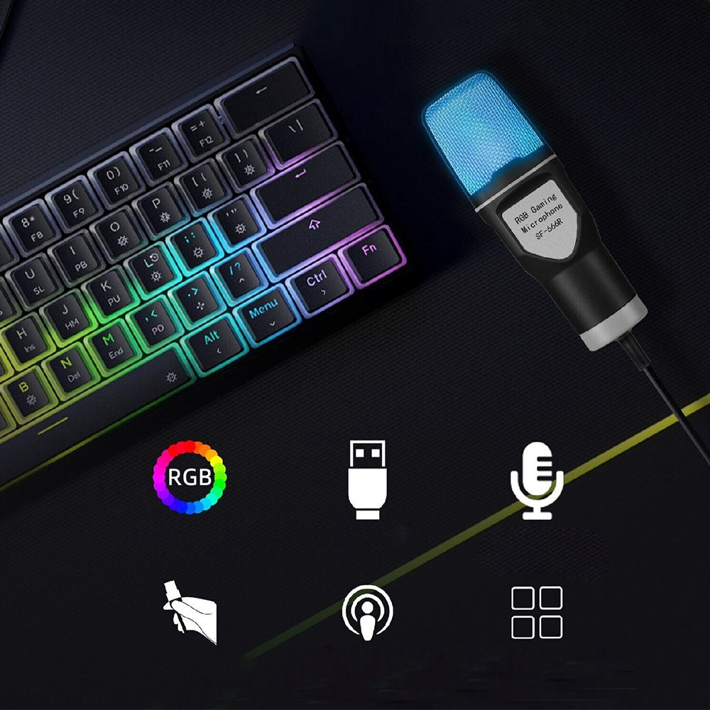 USB RGB Gaming Microphone Condenser Microphone with Tripod Stand for Streaming Recording
