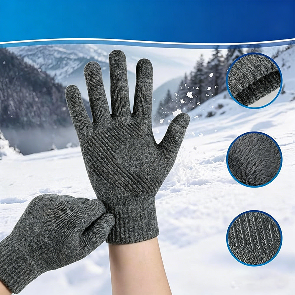 Winter Gloves Touch Screen Knitted Gloves Thermal Warm Gloves for Driving-Grey