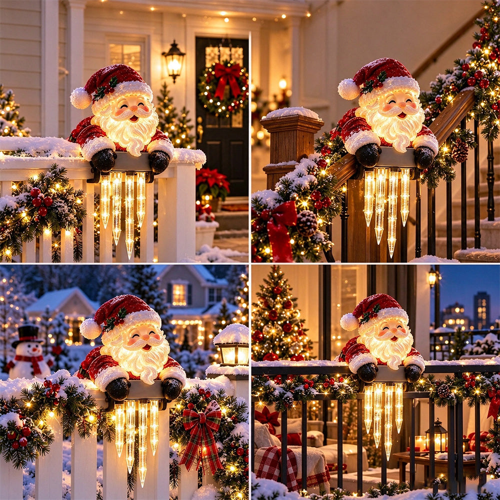 Solar Fence Icicle Light Cascading Glow Holiday Decoration Light - Santa