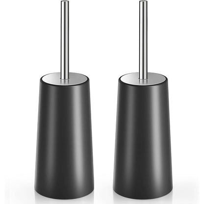 2 Pack Toilet Brush Set with Stainless Steel Handle and Holder - Black