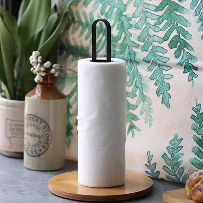 Freestanding Paper Towel Holder with Non-Slip Wood Base for Countertop Black