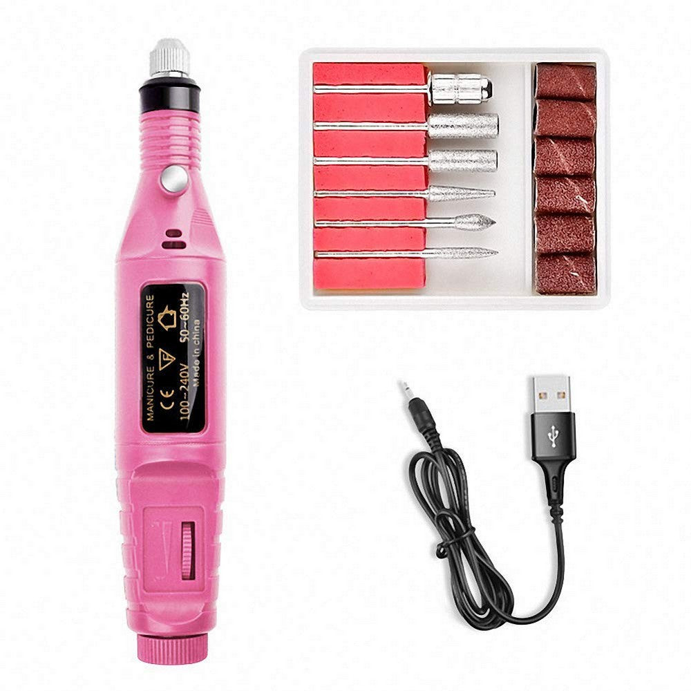 Electric Nail Drill Kit for Gel Nails Manicure Pedicure Polishing-Pink