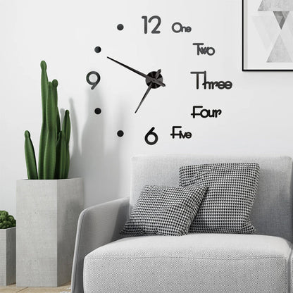 3D Wall Clock Acrylic Modern Mirror Surface DIY Clock Home Office Decor Black