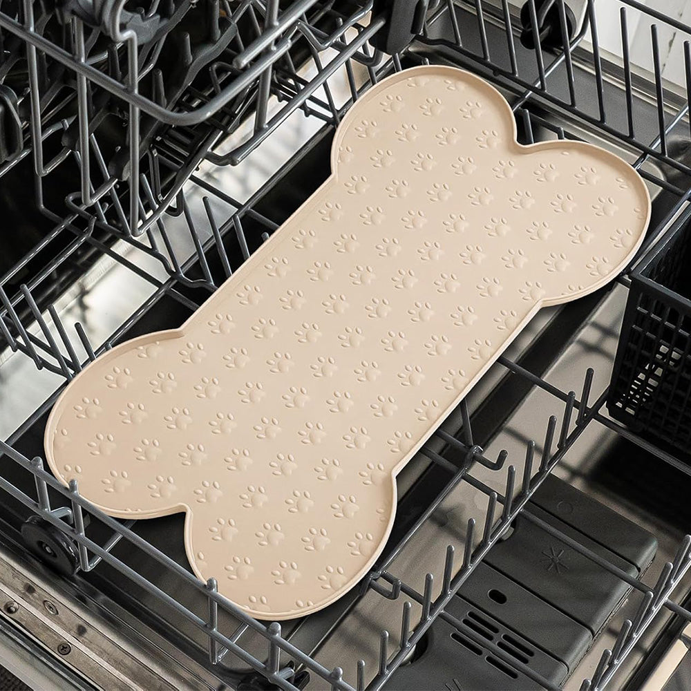 Dog Food Mats for Floors Waterproof Silicone Dog Bowl Mat with Raised Edge Apricot