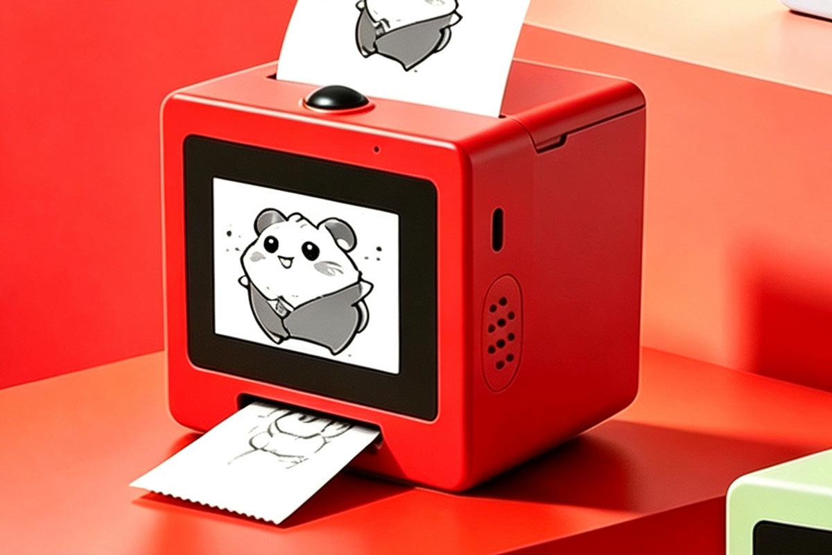 AI Voice Thermal Mini Inkless Sticker Printer with 24in Screen - Red