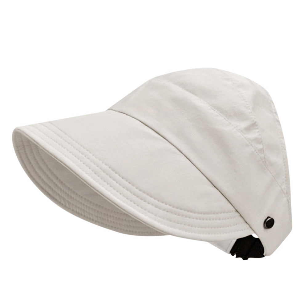 Wide Brim Quick Dry Foldable Sun Hat with Ponytail Opening - Beige