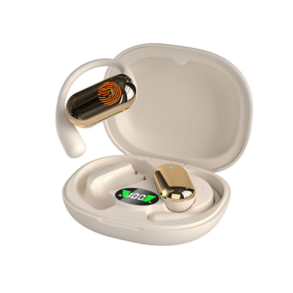 Wireless Bluetooth 5.4 Earbuds Touch Control Earhook Earphones Sports Earbuds with Digital Display Case Khaki