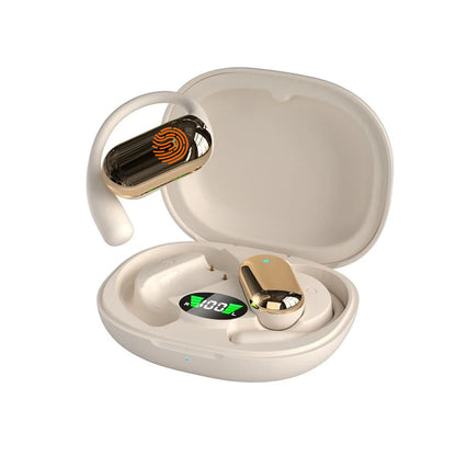 Wireless Bluetooth 5.4 Earbuds Touch Control Earhook Earphones Sports Earbuds with Digital Display Case Khaki
