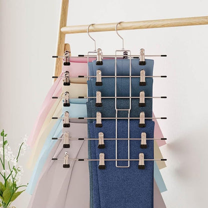 2Pcs Space Saving Hanging Pants Organizer with 12 Clips and 360 Degrees Swivel Hook