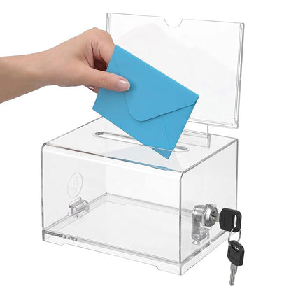 Lockable Suggestion Box with Keys for Voting Donations - Clear