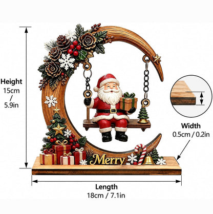 Engineered Wood Crescent Santa Swing Christmas Table Ornament