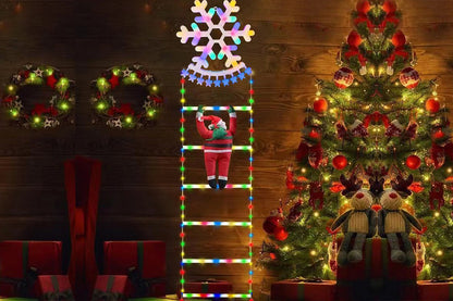 1.7M 160 LEDs Christmas Ladder Lights with Santa Claus Xmas Giant Climbing String Lights Decorative Outdoor Yard Led Ornaments-Snowflake