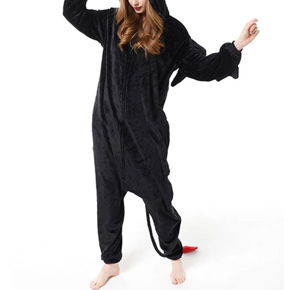 Adult Onesie Hoodie Animal Costume Pajamas Winter One-Piece Cosplay Sleepwear Black