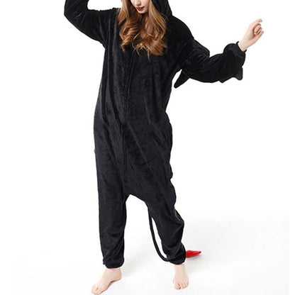 Adult Onesie Hoodie Animal Costume Pajamas Winter One-Piece Cosplay Sleepwear Black