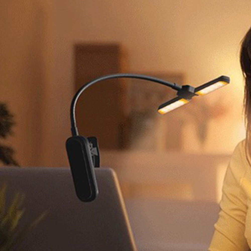 Dual Head Foldable LED Reading Clip Light with Adjustable Brightness