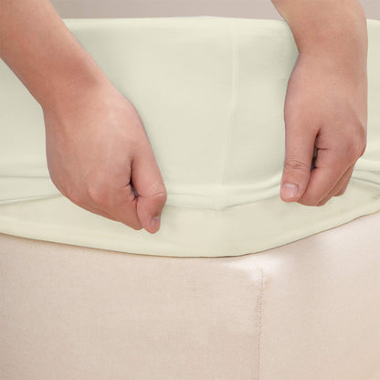 Elastic Box Spring Cover Stretchy Wrap Around 4 Sides Bed Skirt for Hotel Home -Beige