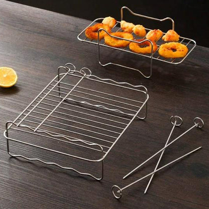 2PCS Square Air Fryer Rack Stackable Multi-Layer Stainless Steel Stand