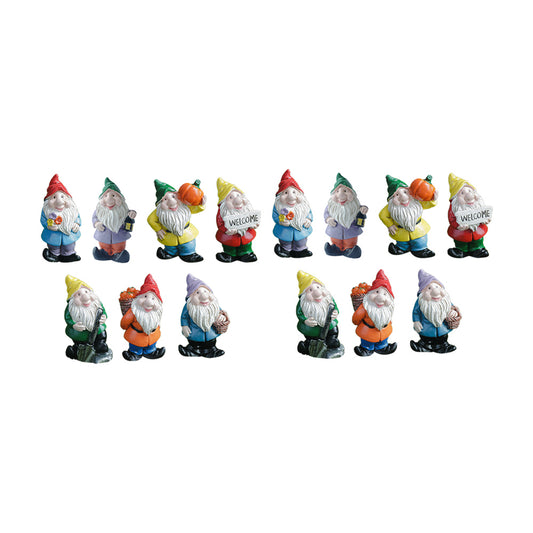 14pcs Dwarf Gnome Statue Mini Resin Miniature Gnomes Ornaments for Table Garden-Each of Style
