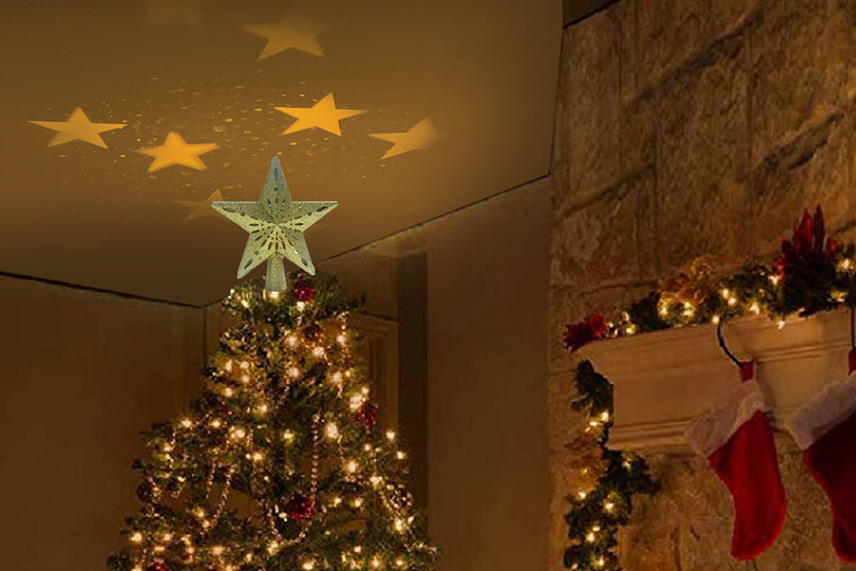 Christmas Tree Topper Star Lighted LED Christmas Treetop Projector Lights for Home Holiday Party Decor