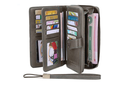 Wallet with Money Clip RFID Blocking Minimalist PU Leather for men women-Gray