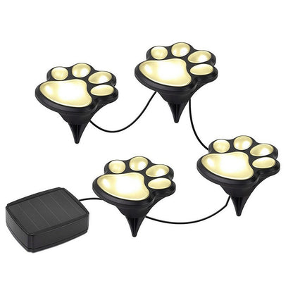4pcs LED Solar Footprint Lights Paw Print Design Solar Lamps Outdoor Landscape Lighting LED Path Decorative Lights -Warm White