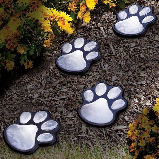 4pcs LED Solar Footprint Lights Paw Print Design Solar Lamps Outdoor Landscape Lighting LED Path Decorative Lights -White