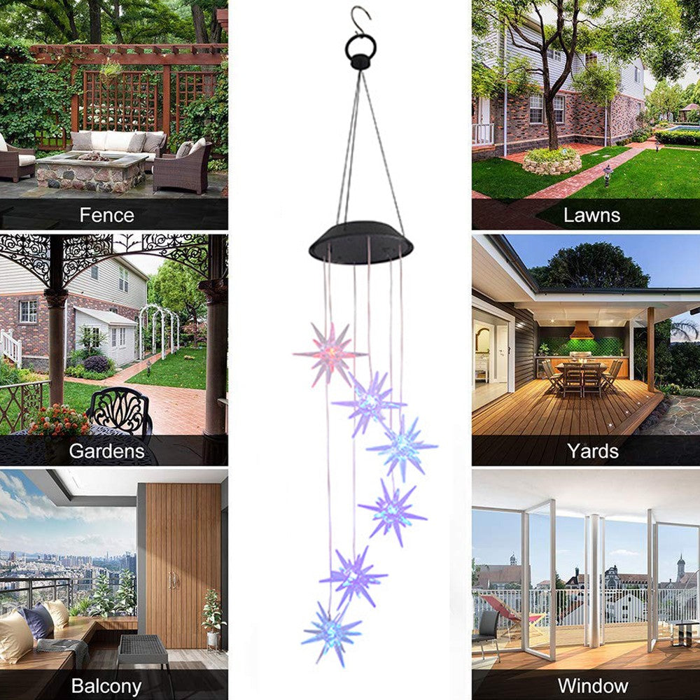 Colour Changing LED Solar Wind Chime Lights Sea Urchin Shape Lamp