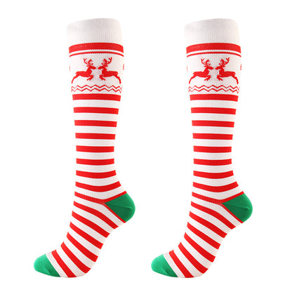 Elk Striped Christmas Compression Socks