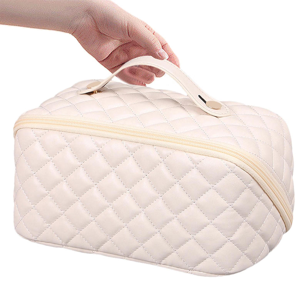 Women Cosmetic Bags Travel Cosmetic Bag For Women PU Leather Skincare Bags Toiletry Bag -White