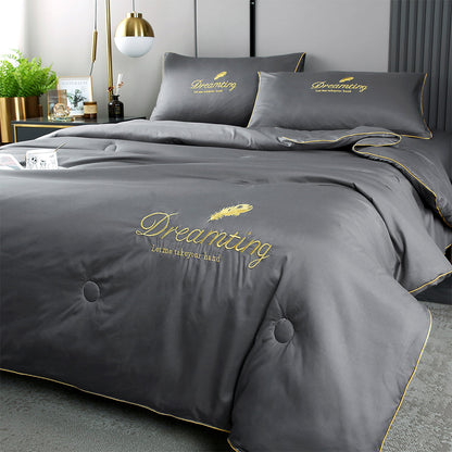 4Pieces Set Summer Cool Feeling Bedding Set Air Conditioning Comfy Comforter Pillowcase Bed Sheet Dark Grey