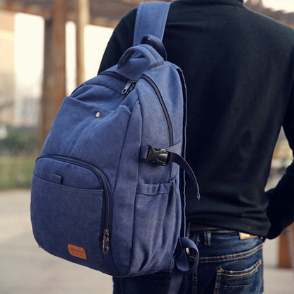 Large Capacity Canvas Backpack Laptop Bag Notebook School Travel Bag for Men Women Blue