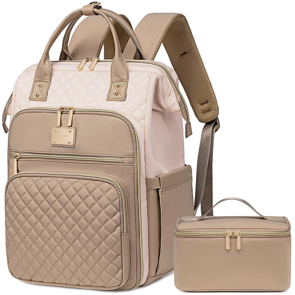 2-in-1 Laptop Backpack with Lunch Bag-Khaki