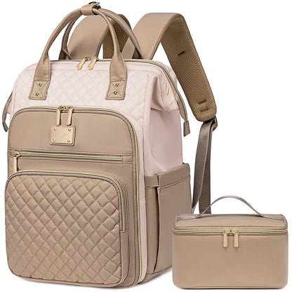 2-in-1 Laptop Backpack with Lunch Bag-Khaki