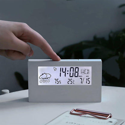 Digital Alarm Clock Multifunctional Desk Clock Temperature Humidity Date Weather Display Office Home Decor Glow in the Dark Style