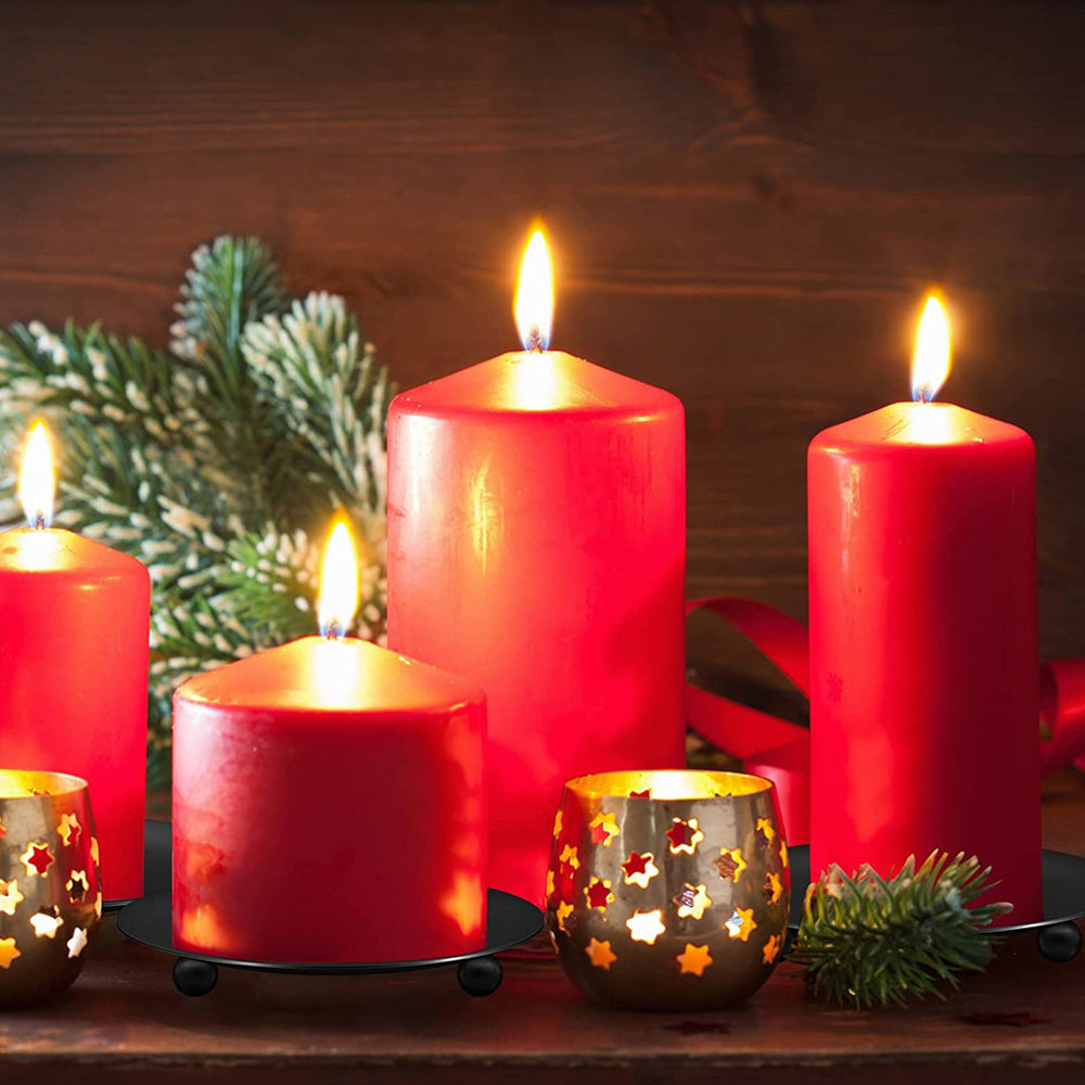 2Pcs Black Iron Plate Candle Holder Decorative Iron Pillar Candle Plate Candle Stand