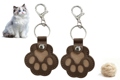 2PCS Pet Paw Shaped Key Chain Pet Fur Key Chain Pet Memorial Gift Key Ring-Brown
