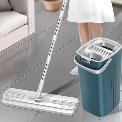 360-degree Rotatable Flat Floor Mop and Bucket Set with 4 Microfiber Mop Pads Floor Cleaning Tool Blue