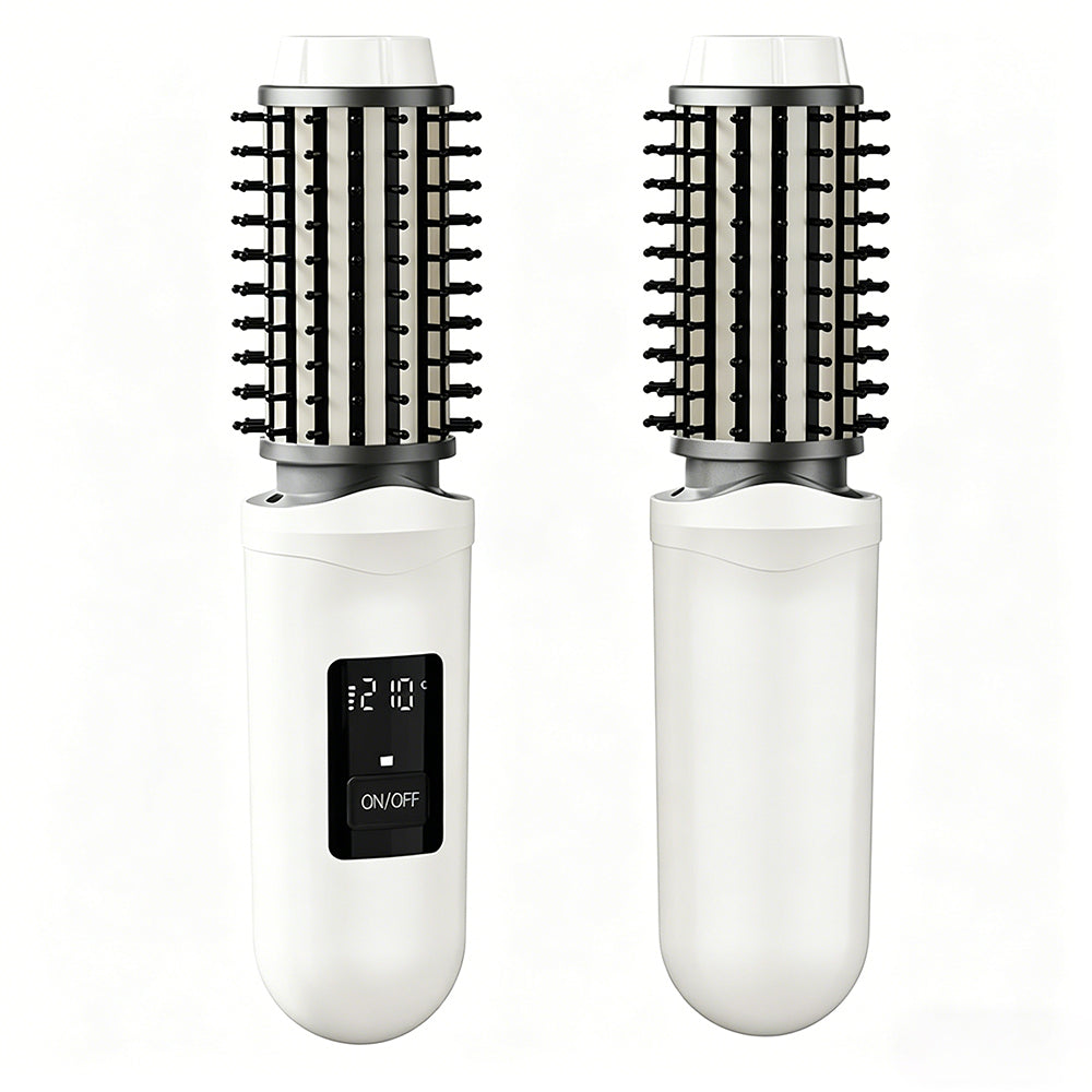 2 in 1 Cordless Hair Straightener Brush Curling Iron with LCD Display-White
