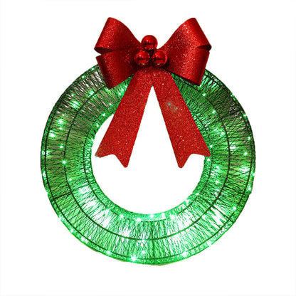 Outdoor Christmas Wreath LED Metal Holiday Garland for Home Exterior Decor-Green