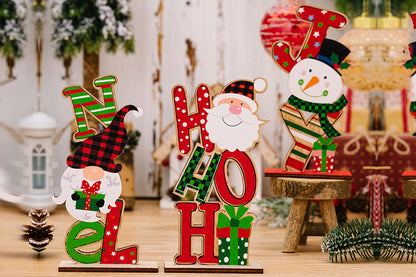 3Pcs Christmas Wooden Letter Figurine Ornaments Set with Santa Snowman Gnome Table Decoration Signs-Each of Style