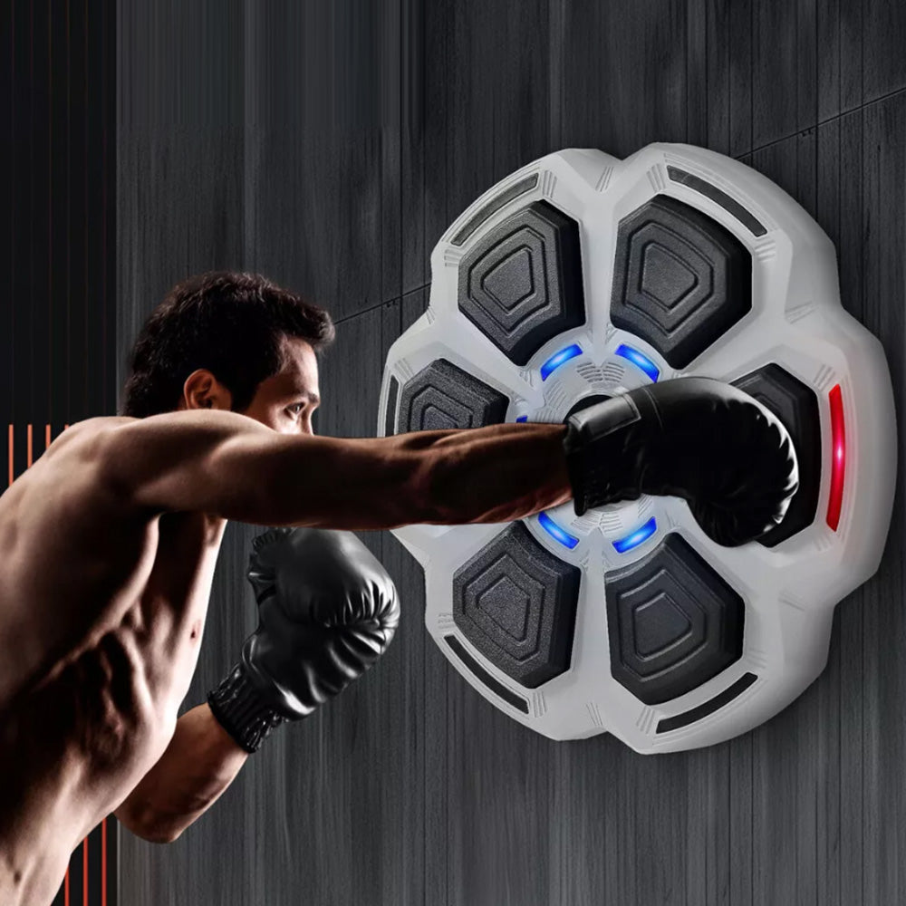 Electronic Punching Box Music Machine Wall Mounted Bluetooth with 2 Boxing Gloves-Grey