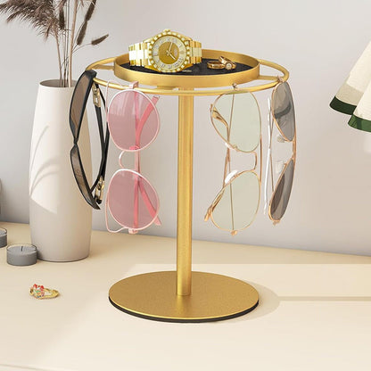 Metal Sunglass Display Organizer Glasses Storage Holder Stand with Tray for Desk Dresser Tabletop Gold